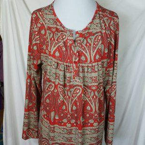 Fulbelle Red Off-White Paisly Tunic Top Women's XL Flowers Soft